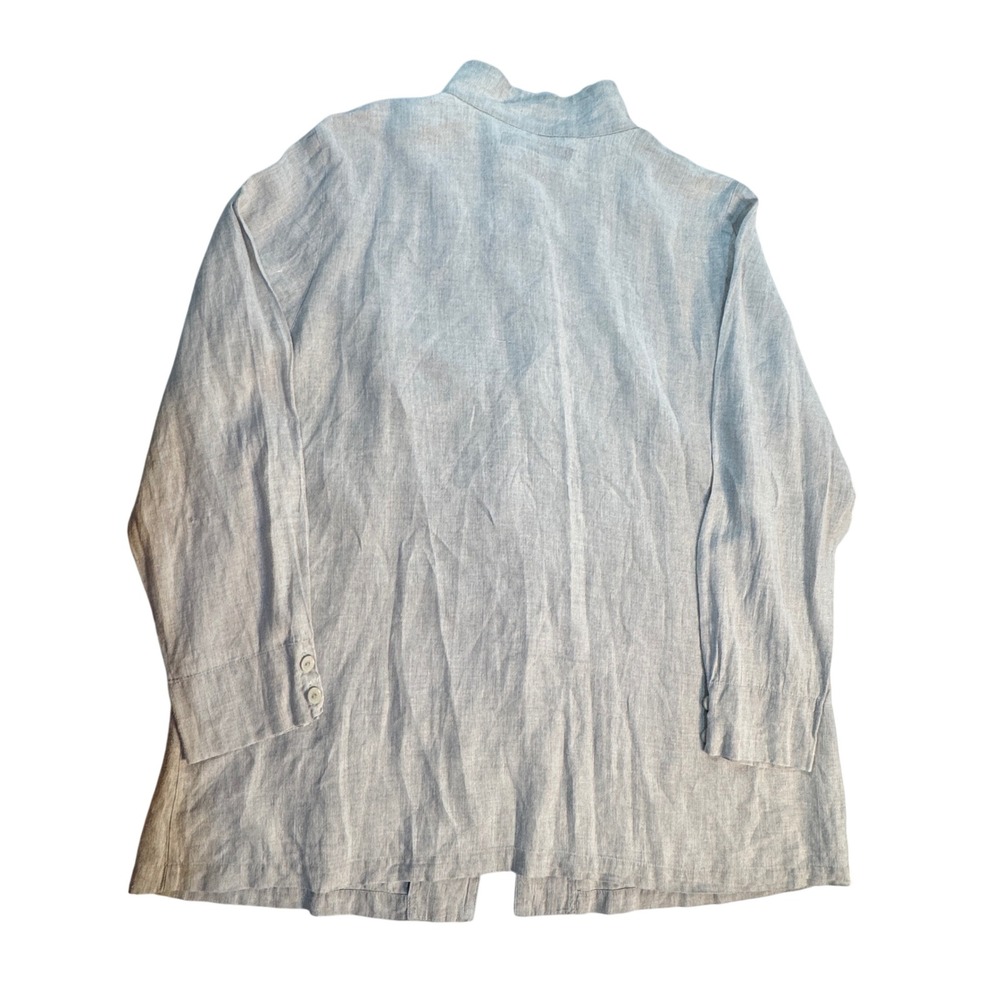 FLAX‎ Womens Medium 100% Linen Mandarin Collar Button Down Tunic Shirt Beige - Picture 11 of 11